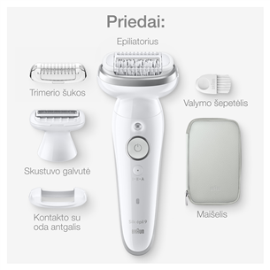 Braun Silk-epil 9, сухое и влажное использование, белый - Эпилятор