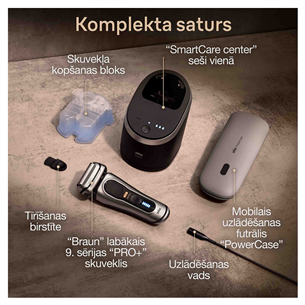 Braun Series 9 Pro+ Wet & Dry, станция 6 в 1 SmartCare и зарядный футляр PowerCase, серебристый - Бритва