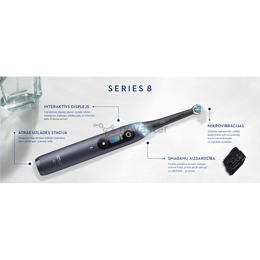 Braun Oral-B iO 8, su kelioniniu dėklu, juodas/pilkas - Elektrinis dantų šepetėlis