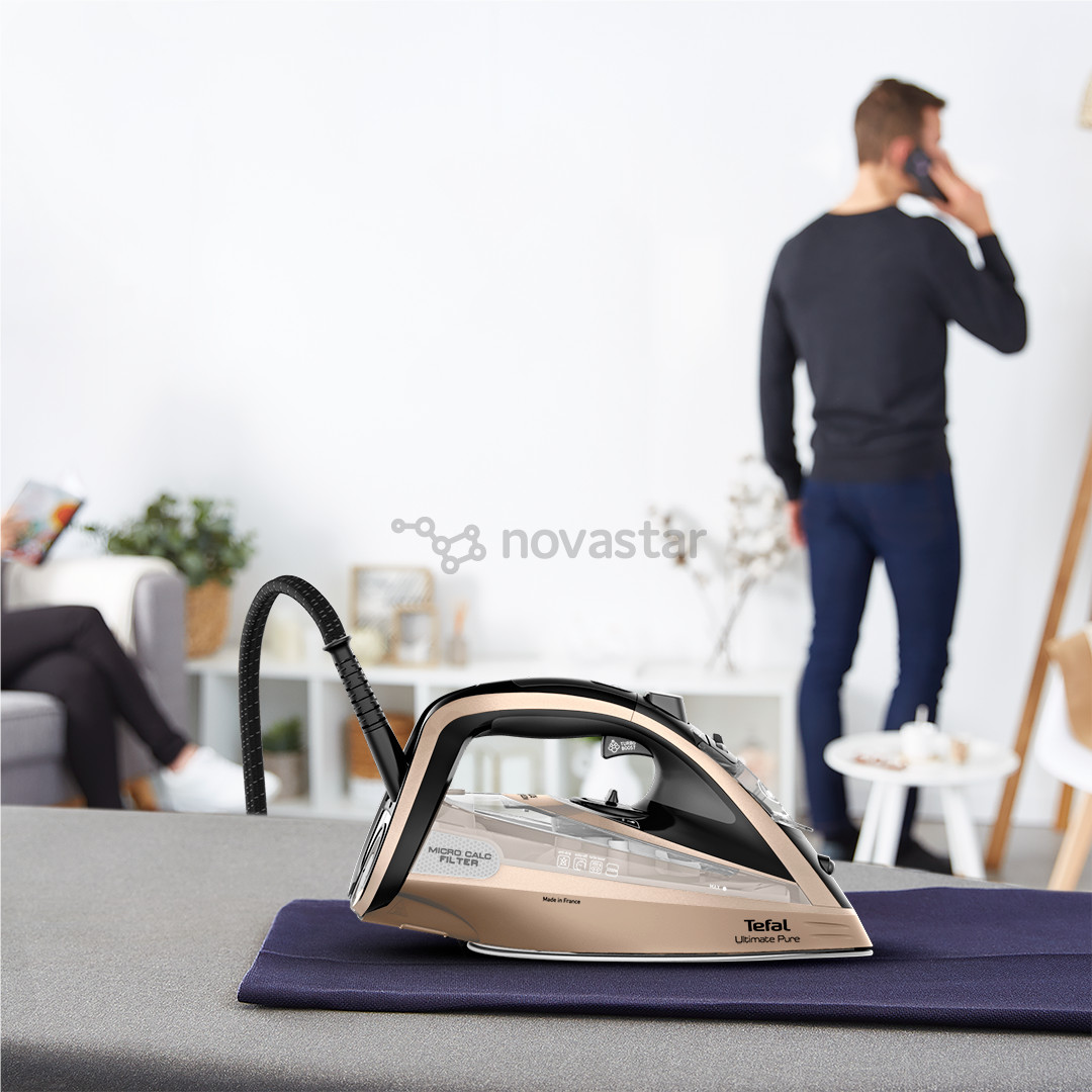 Tefal Ultimate Pure, 3200 W, juodas/aukso spalvos - Garinis lygintuvas