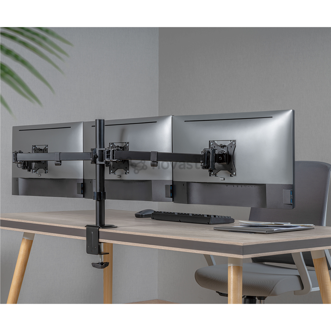 Deltaco Triple Desk Mount, 13-27'', juodas - Monitoriaus laikiklis