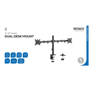 Deltaco Dual Desk Mount, 13-32'', juodas - Monitoriaus laikiklis