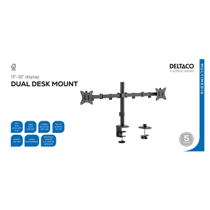 Deltaco Dual Desk Mount, 13-32'', juodas - Monitoriaus laikiklis