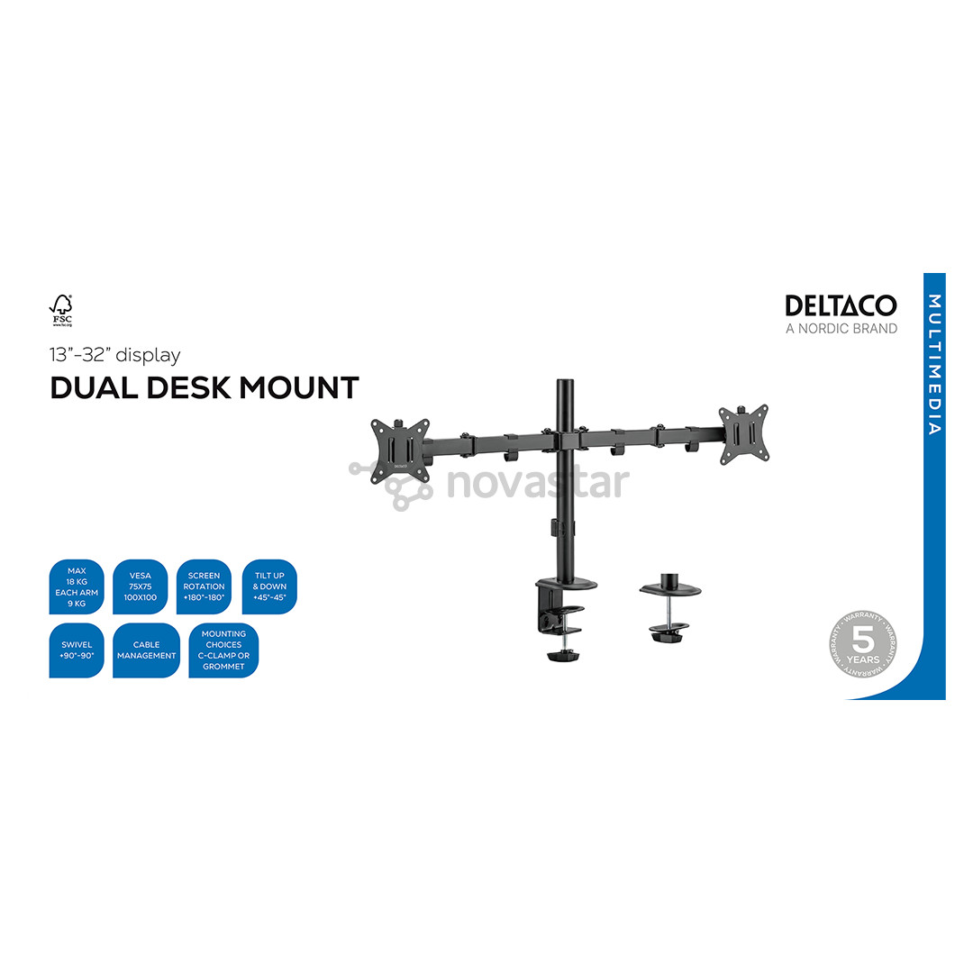 Deltaco Dual Desk Mount, 13-32'', juodas - Monitoriaus laikiklis