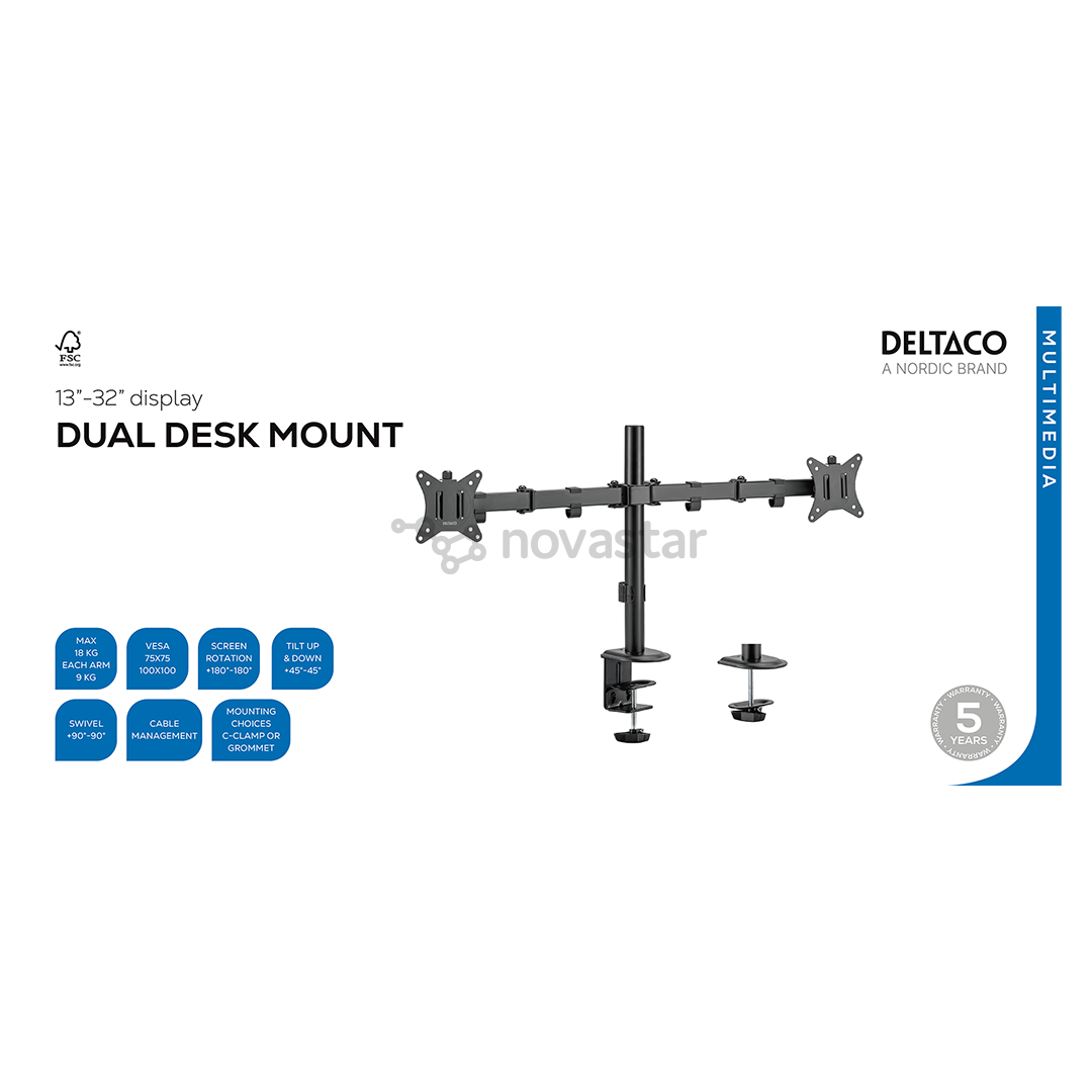 Deltaco Dual Desk Mount, 13-32'', juodas - Monitoriaus laikiklis