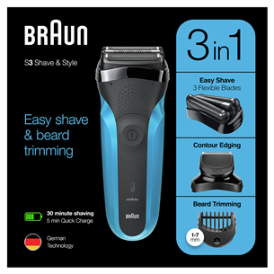 Braun Series 3 Shave & Style, Wet & Dry, синий - Бритва