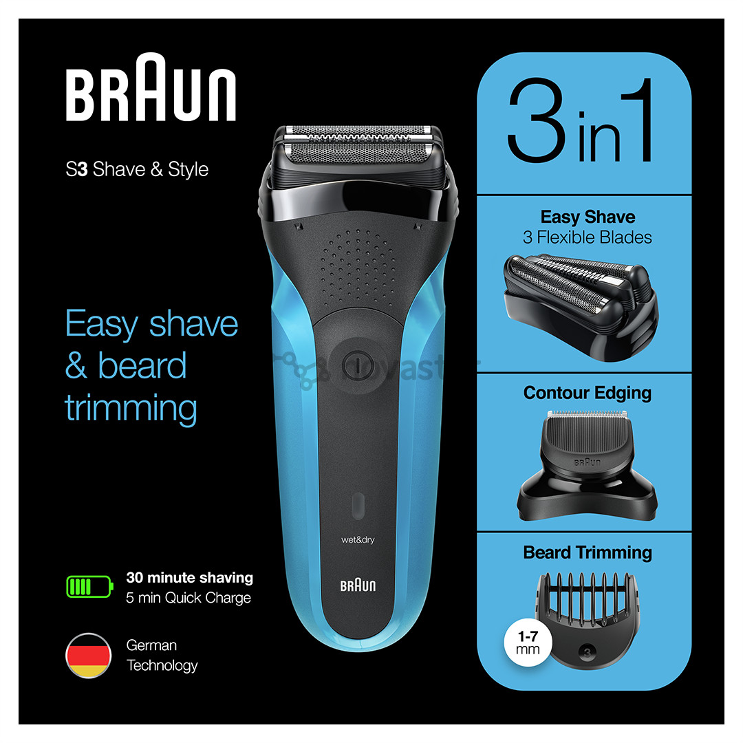 Braun Series 3 Shave & Style, Wet & Dry, синий - Бритва