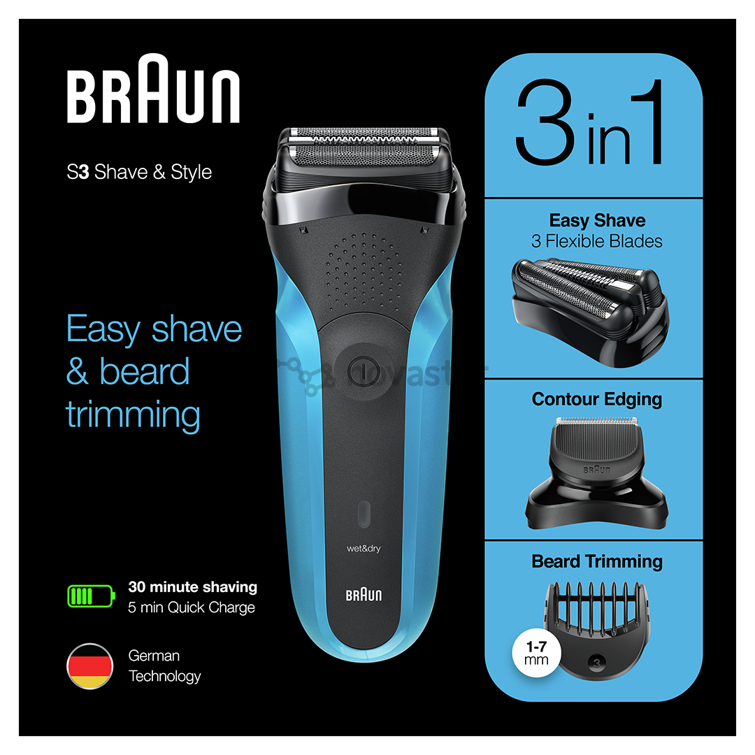 Braun Series 3 Shave & Style, Wet & Dry, синий - Бритва