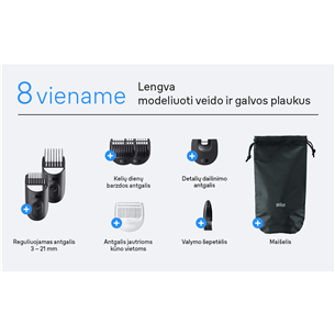 Braun Series 3, 8-in-1, dark grey - Multi grooming kit