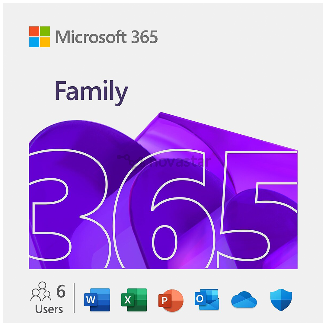 Microsoft 365 Family, подписка на 12 месяцев, 6 пользователей / 5 устройств, 1 ТБ OneDrive, ENG - Программное обеспечение