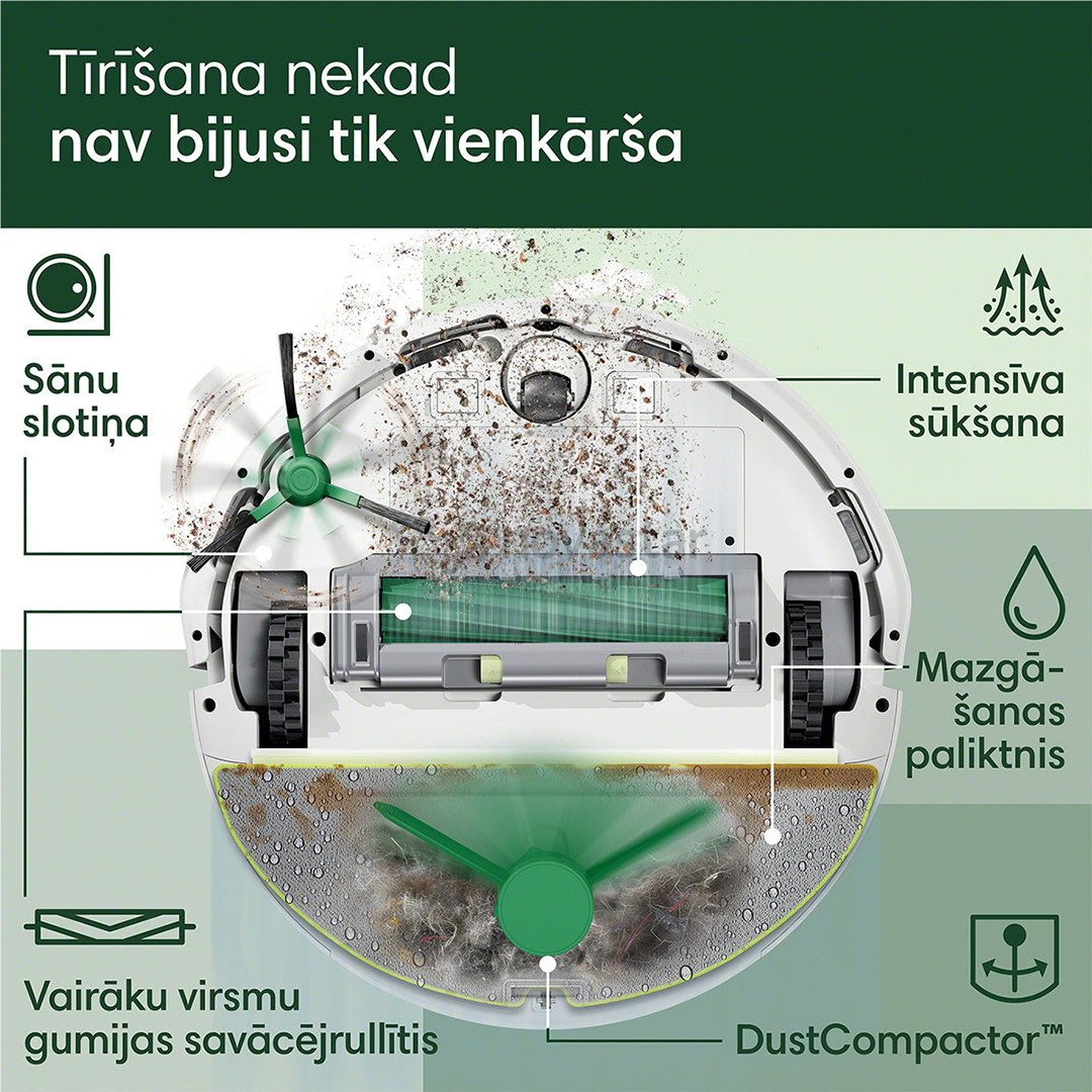 iRobot Roomba 205 DustCompactor Combo, wet & dry, baltas - Dulkių siurblys robotas