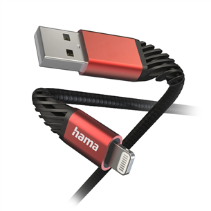 Hama Extreme Charging Cable, USB-A, Lightning, Nylon, 1.5 m, black/red - Cable 00201538