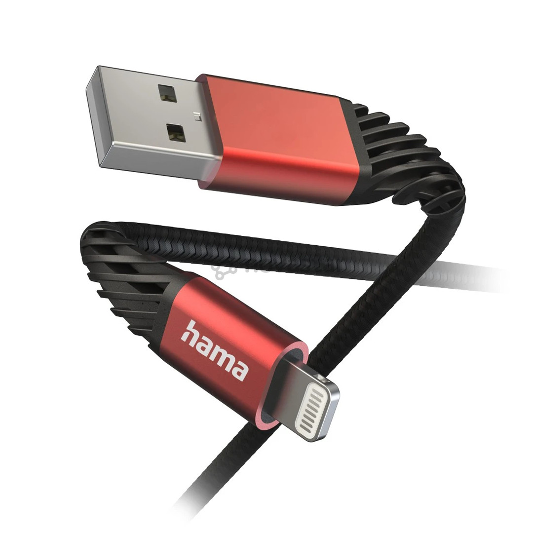 Hama Extreme Charging Cable, USB-A, Lightning, нейлон, 1,5 м, черный/красный - Кабель