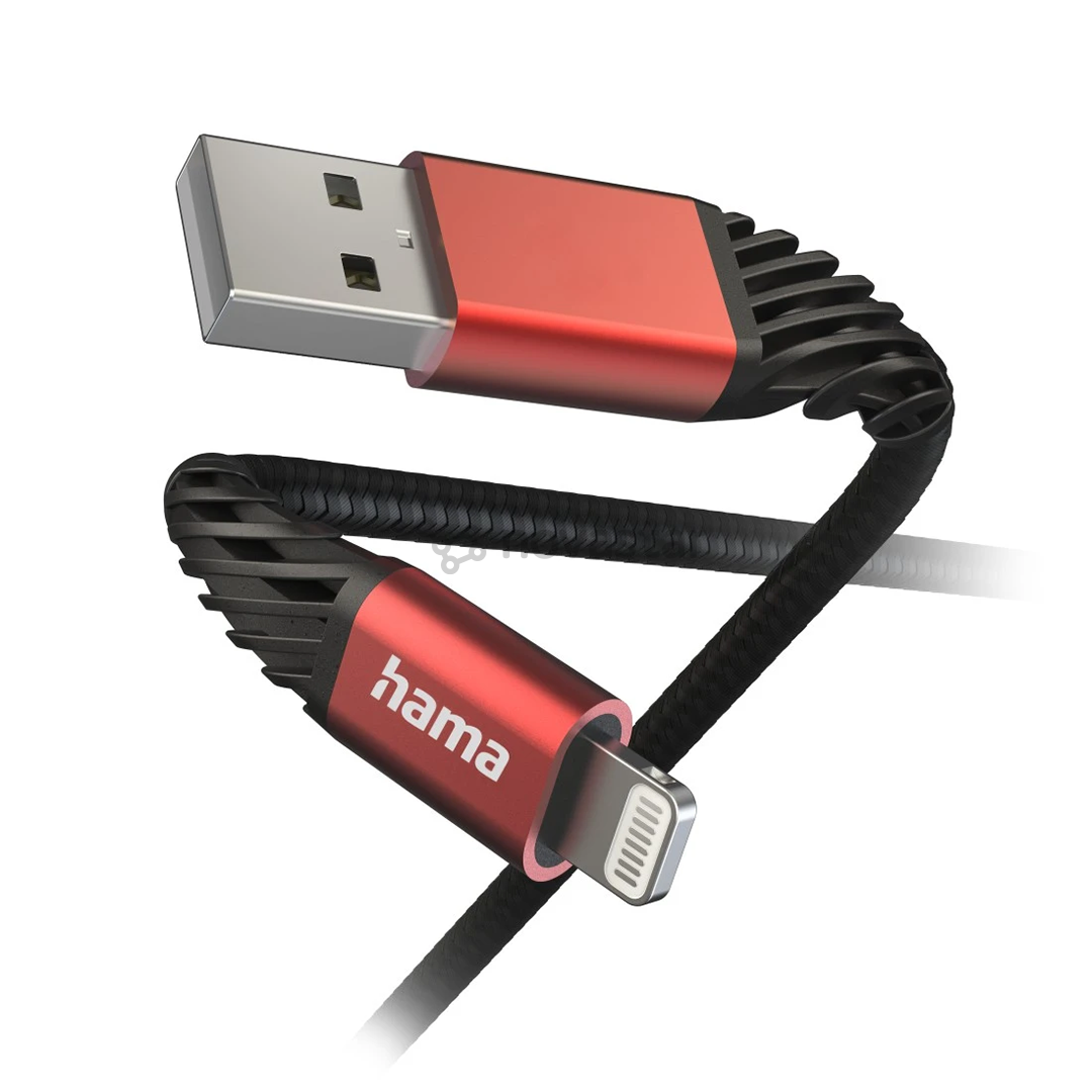 Hama Extreme Charging Cable, USB-A, Lightning, Nylon, 1.5 m, black/red - Cable
