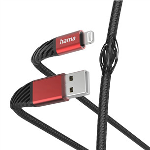Hama Extreme Charging Cable, USB-A, Lightning, нейлон, 1,5 м, черный/красный - Кабель