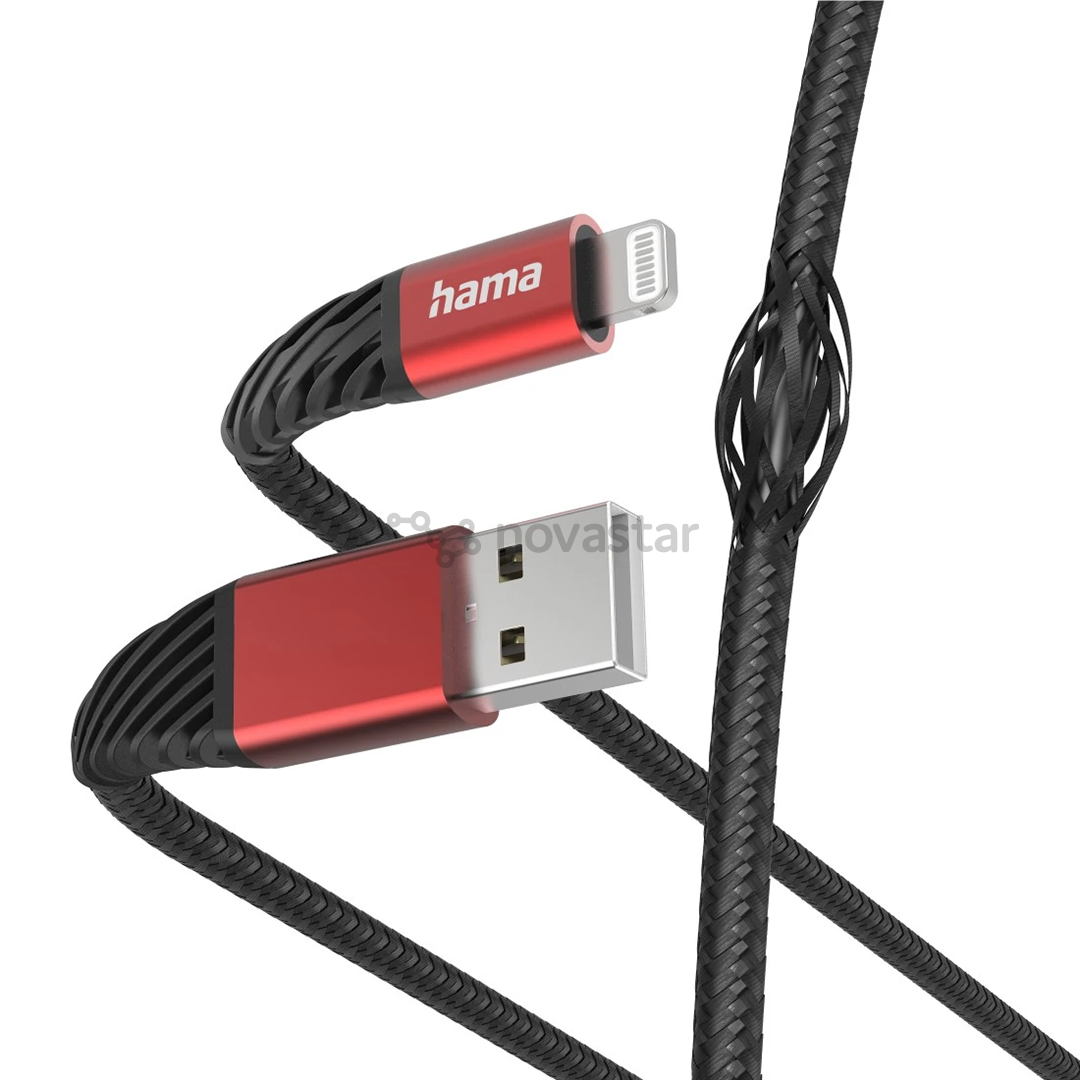 Hama Extreme Charging Cable, USB-A, Lightning, Nylon, 1.5 m, black/red - Cable