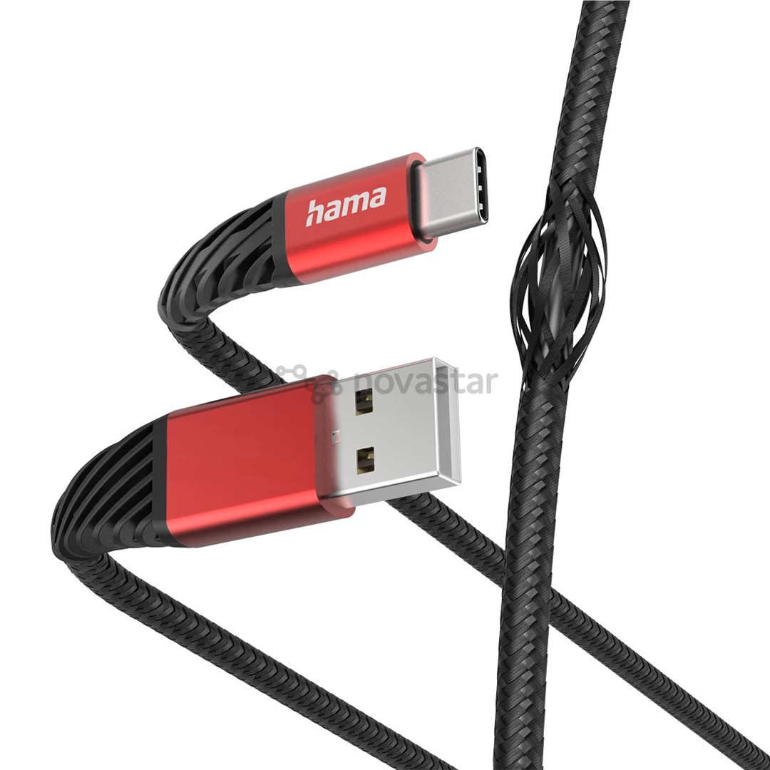 Hama Extreme Charging Cable, USB-A - USB-C, Nylon, 1,5 m, juodas/raudonas - Laidas