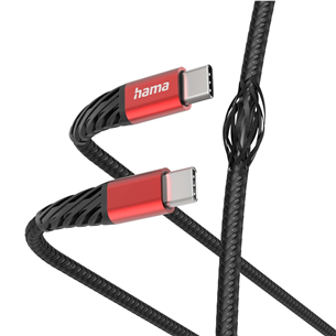 Hama Extreme Charging Cable, USB-C - USB-C, 60 W, Nylon, 1.5 m, black/red - Cable 00201542
