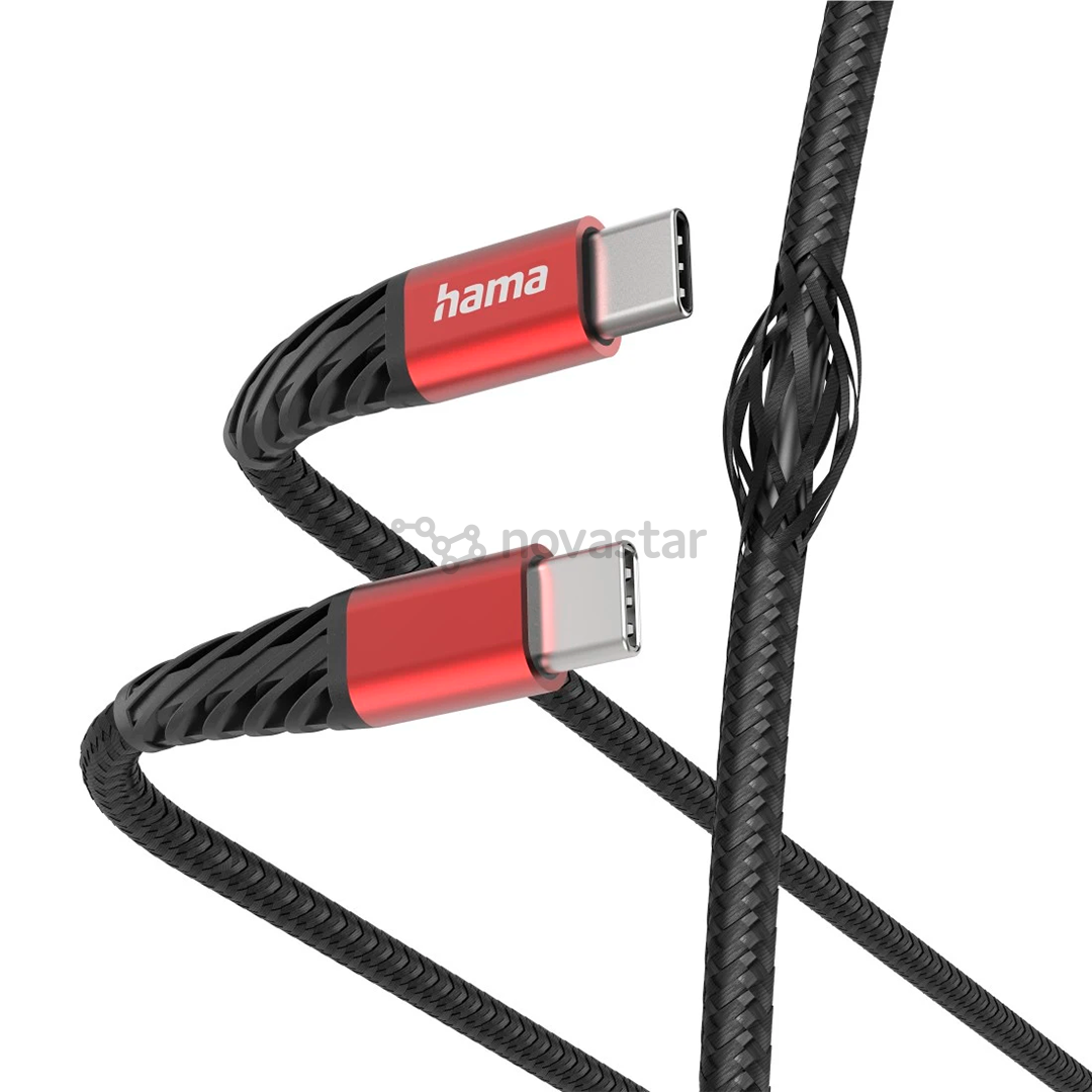 Hama Extreme Charging Cable, USB-C - USB-C, 60 W, Nylon, 1.5 m, black/red - Cable