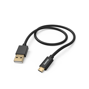 Hama Fabric Charging Cable, USB-A - Micro-USB, 1,5 m, nylon, black - Cable 00201543