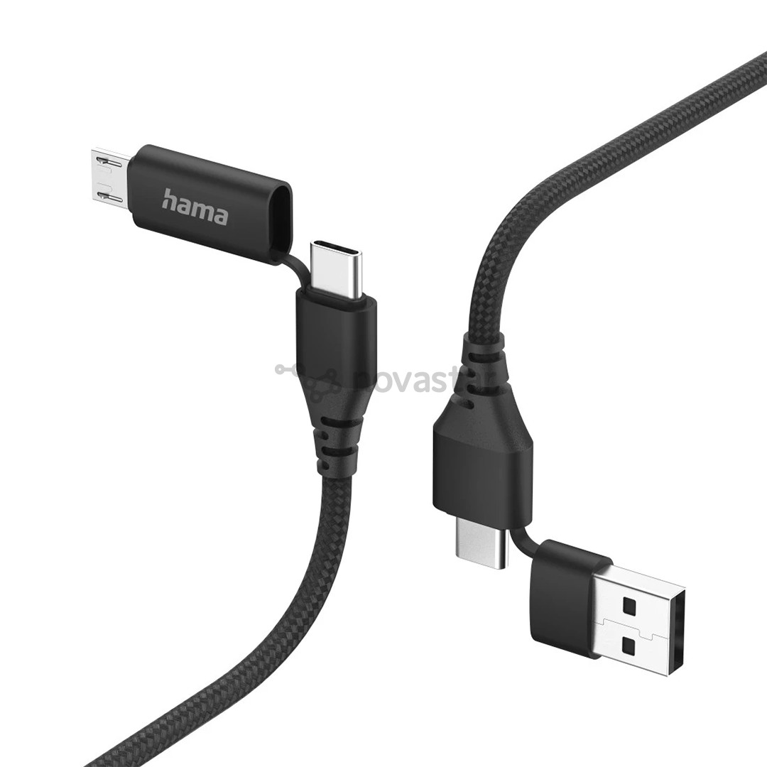 Hama 4-in-1 USB-C/USB-A - USB-C/Micro-USB, 1,5 м, нейлон, черный - Кабель