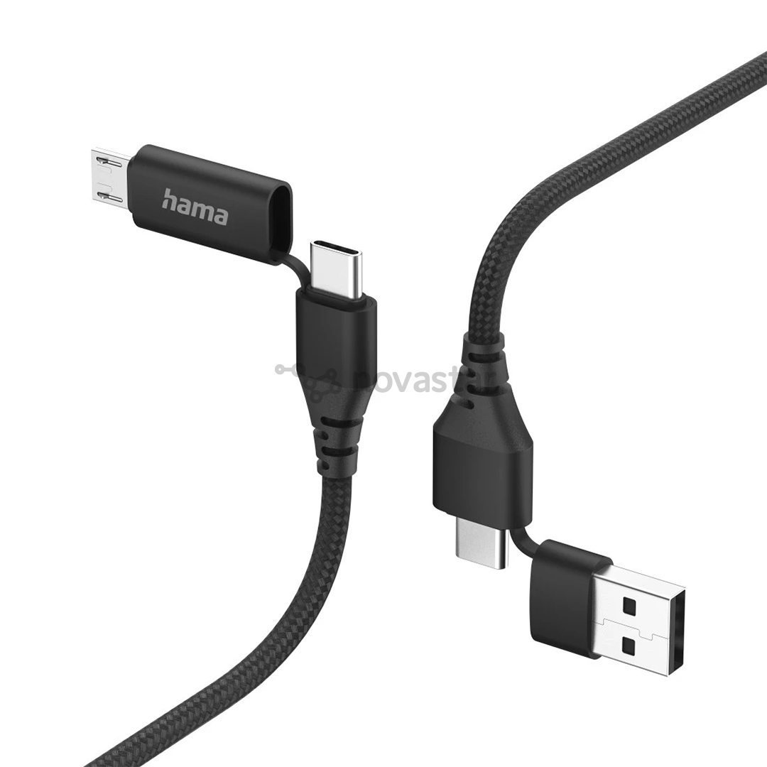 Hama 4-in-1 USB-C/USB-A - USB-C/Micro-USB, 1,5 m, nylon, black - Cable