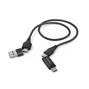 Hama 4-in-1 USB-C/USB-A - USB-C/Micro-USB, 1,5 м, нейлон, черный - Кабель