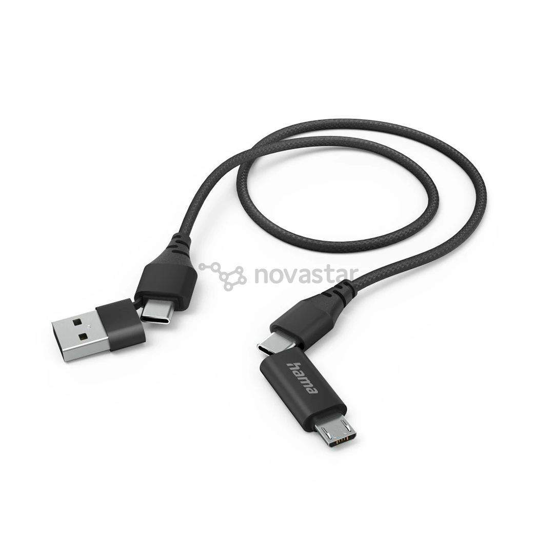 Hama 4-in-1 USB-C/USB-A - USB-C/Micro-USB, 1,5 m, nylon, black - Cable