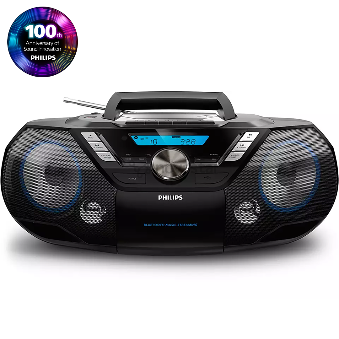 Philips AZB798T, FM, DAB+, Bluetooth, USB, CD, кассеты, черный - Магнитола