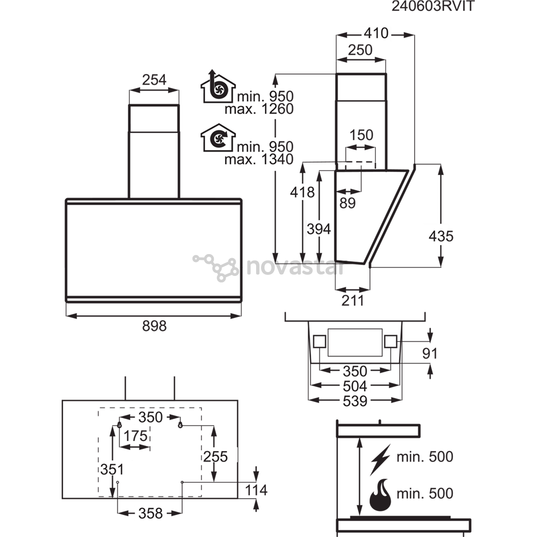 AEG 7000 Series, 760 m³/h, black - Cooker hood