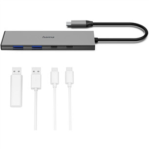 Hama USB-C Hub, 2x USB-C, 2x USB-A 3.2 Gen 2, gray - USB hub