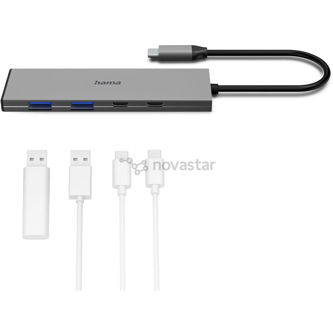 Hama USB-C Hub, 2x USB-C, 2x USB-A 3.2 Gen 2, gray - USB hub