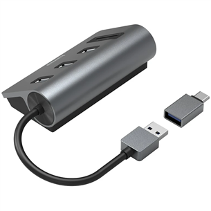 Hama USB Hub, 3x USB-A 3.2 Gen 1, SD, microSD, USB-C Adapter, juodas/pilkas - USB šakotuvas