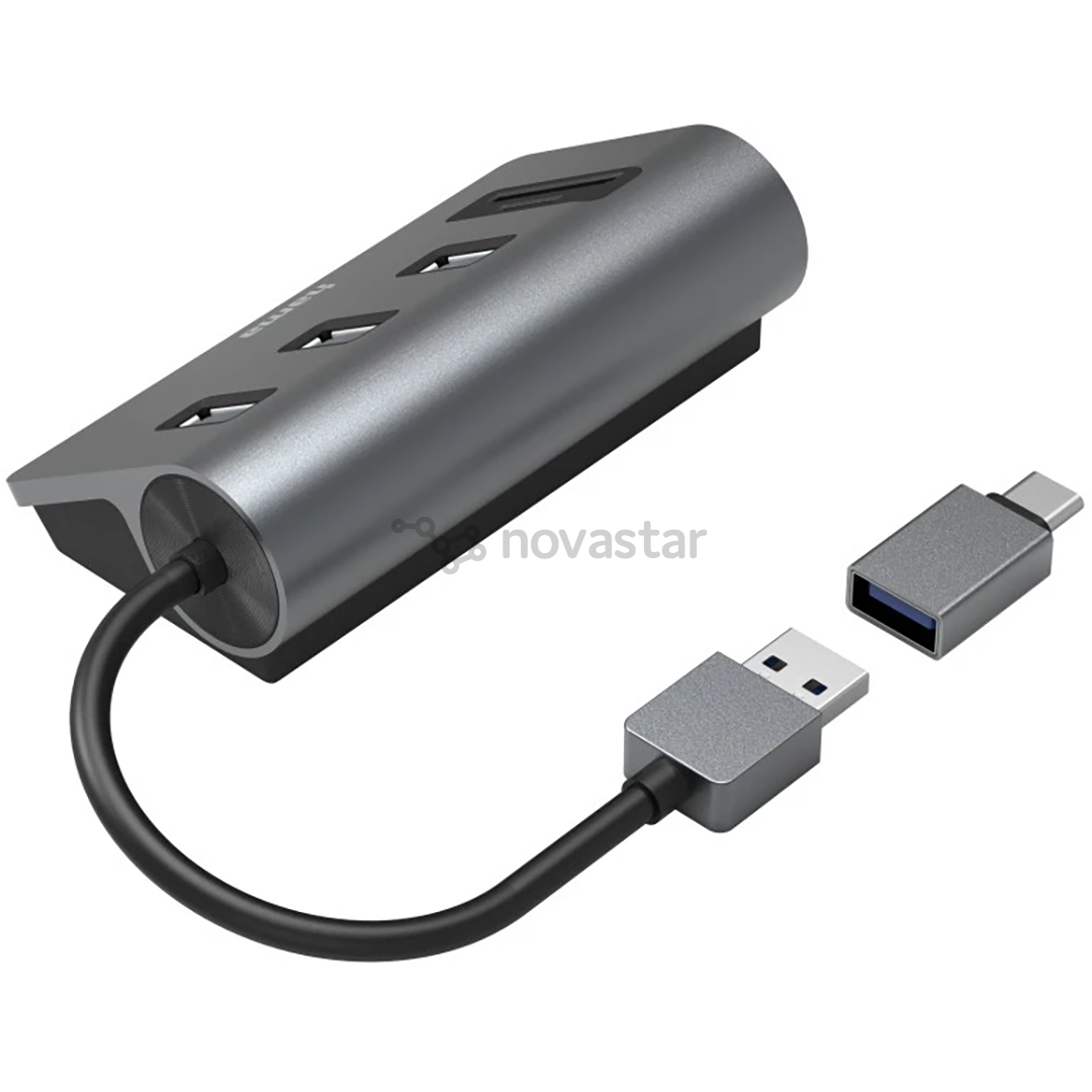 Hama USB Hub, 3x USB-A 3.2 Gen 1, SD, microSD, USB-C Adapter, juodas/pilkas - USB šakotuvas