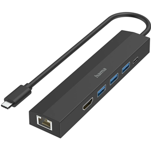 Hama USB-C Hub, 3x USB-A 3.2 Gen 1, USB-C, HDMI, LAN, juodas - USB šakotuvas 00200144