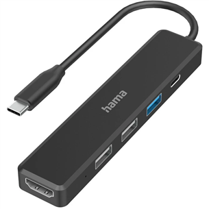 Hama USB-C Hub, 3x USB-A, USB-C, HDMI, juodas - USB šakotuvas 00200117