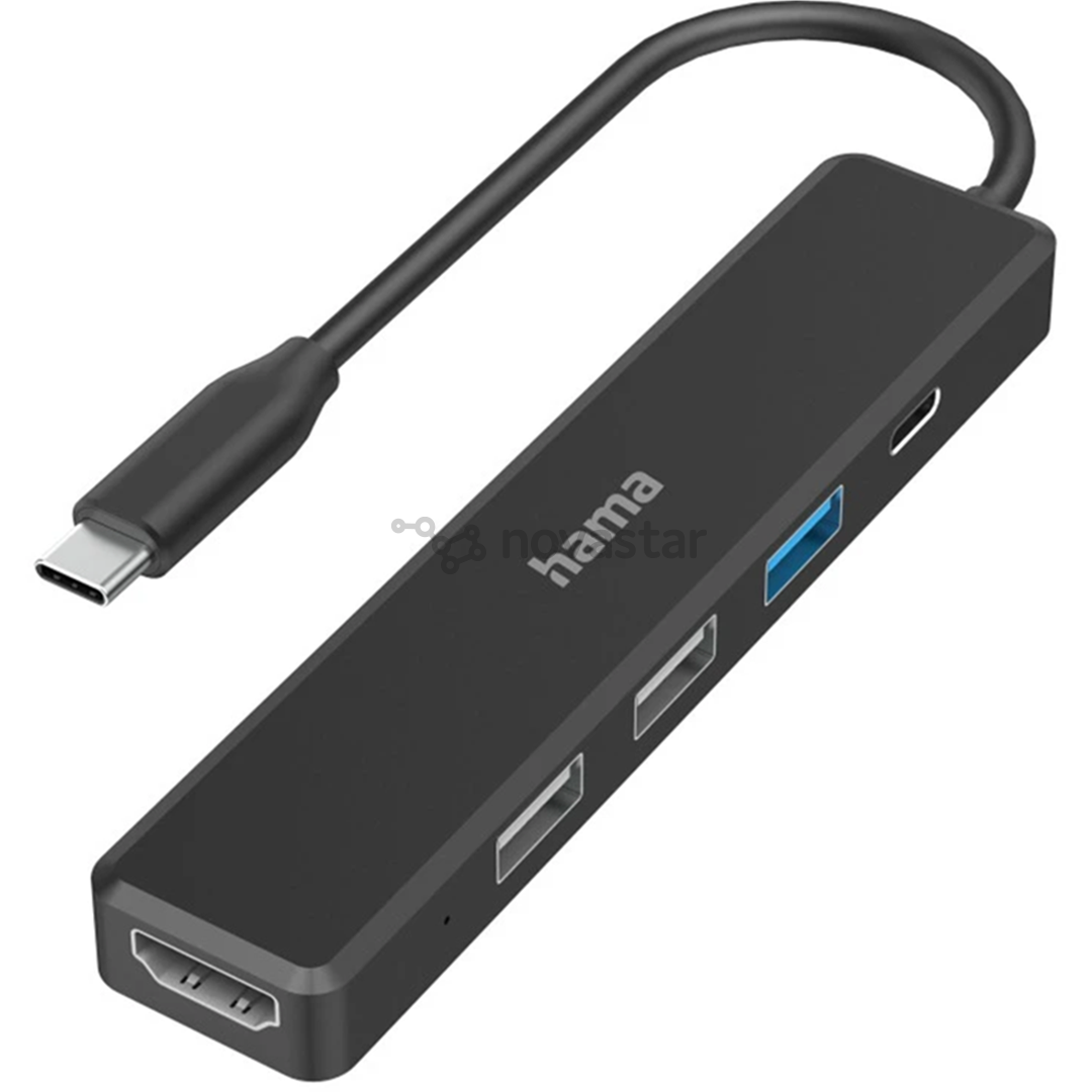 Hama USB-C Hub, 3x USB-A, USB-C, HDMI, juodas - USB šakotuvas