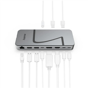 Hama Connect2Office Speed, USB-C, 10 ports, USB4, 140 W, gray - Notebook dock
