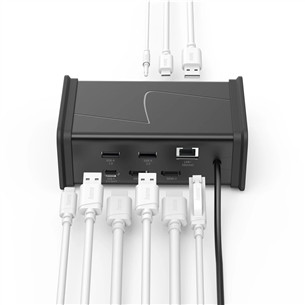 Hama Connect2Office, USB-C, 9 lizdai, 100 W, pilkas - Nešiojamojo kompiuterio šakotuvas