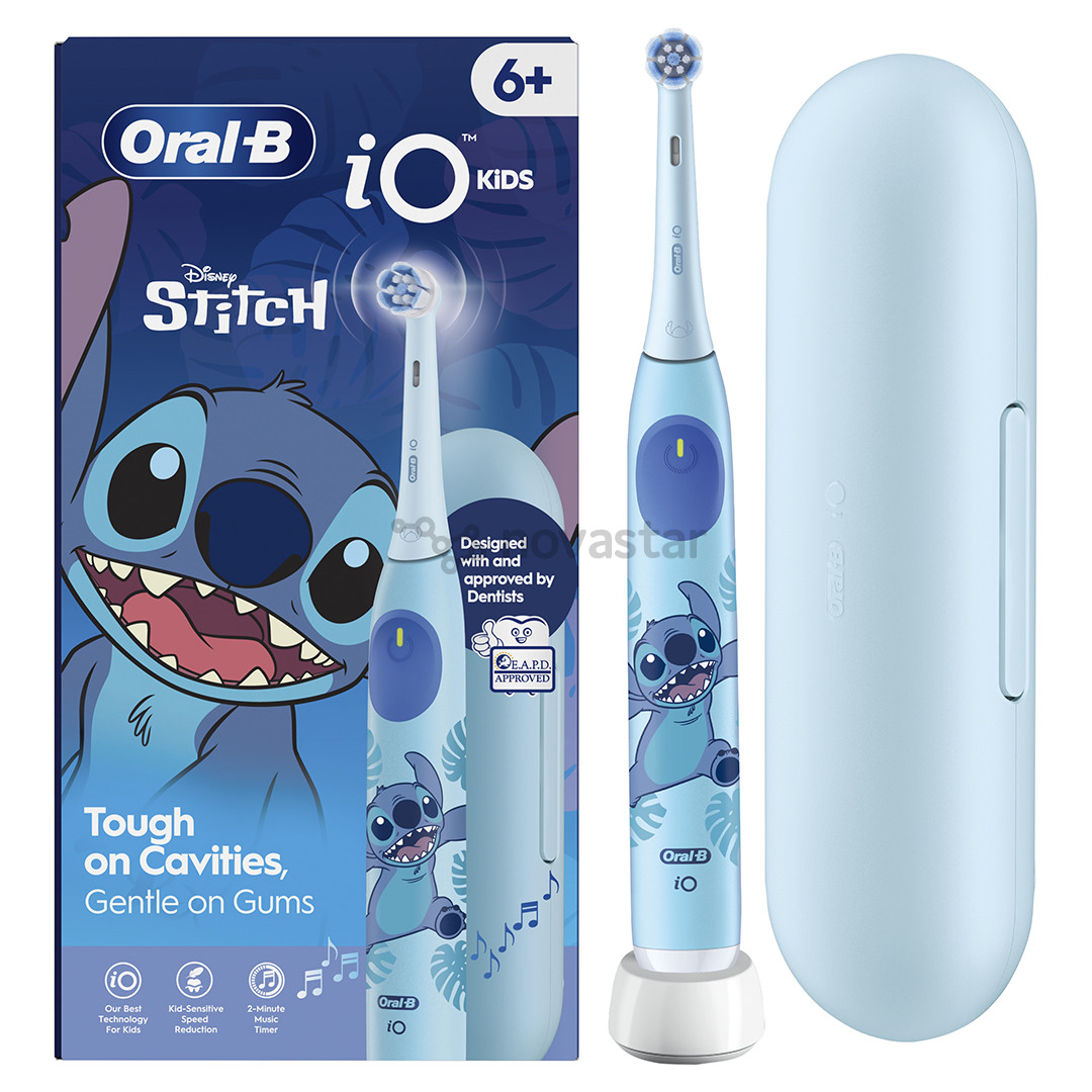 Braun Oral-B iO Kids, Disney, Stitch, голубой - Электрическая зубная щетка + футляр