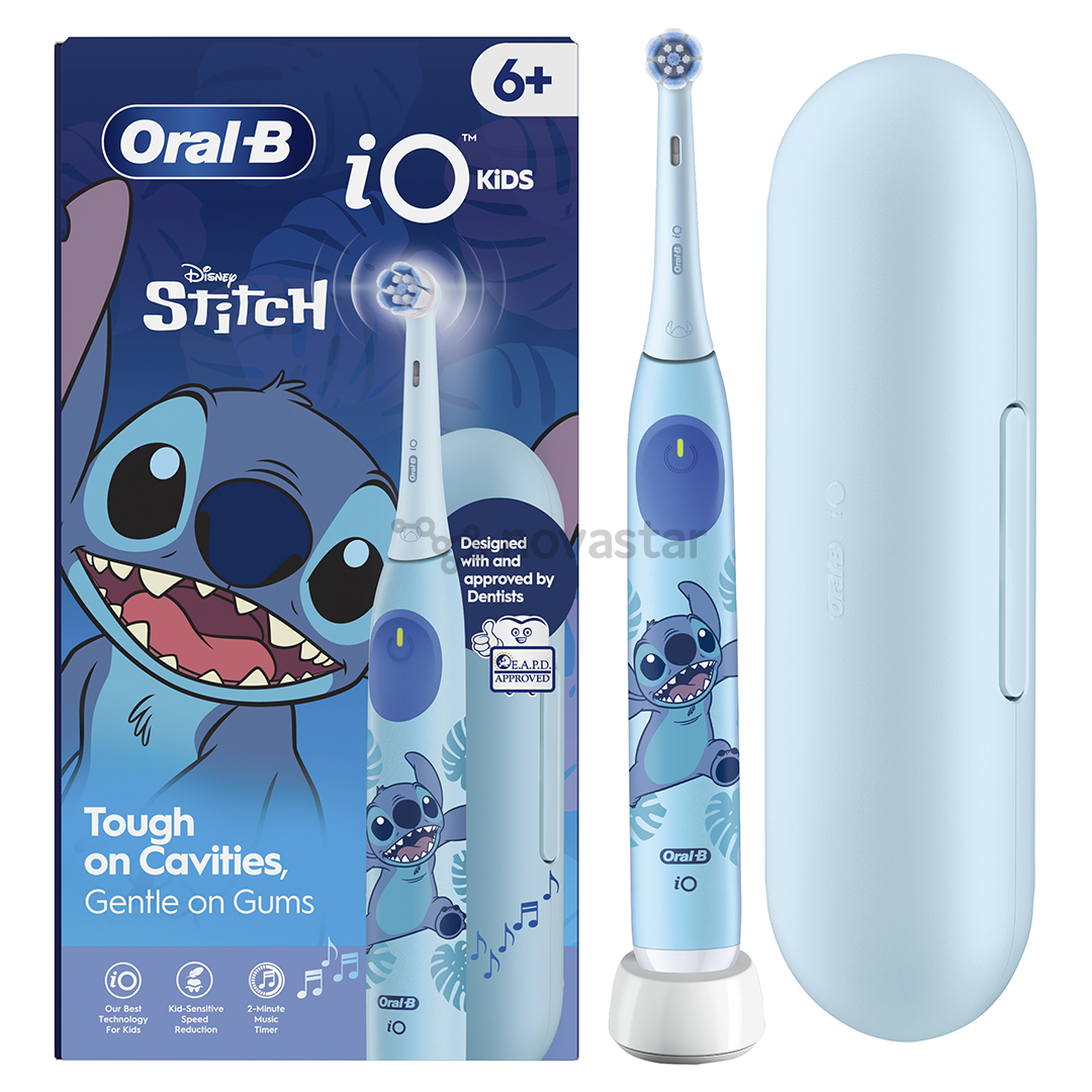 Braun Oral-B iO Kids, Disney, Stitch, голубой - Электрическая зубная щетка + футляр
