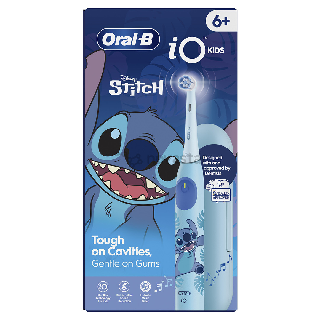 Braun Oral-B iO Kids, Disney, Stitch, голубой - Электрическая зубная щетка + футляр