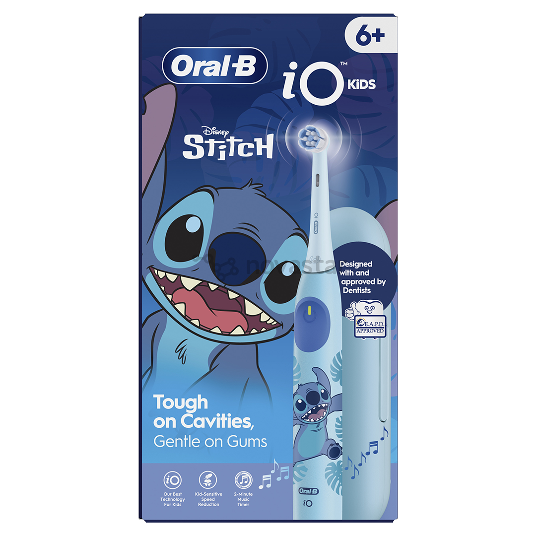 Braun Oral-B iO Kids, Disney, Stitch, голубой - Электрическая зубная щетка + футляр