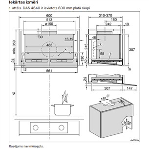 Miele, 600 m³/val., plotis 56,1 cm, skaidrus stiklas - Įmontuojamas gartraukis
