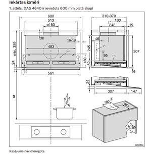 Miele, 600 m³/val., plotis 56,1 cm, skaidrus stiklas - Įmontuojamas gartraukis