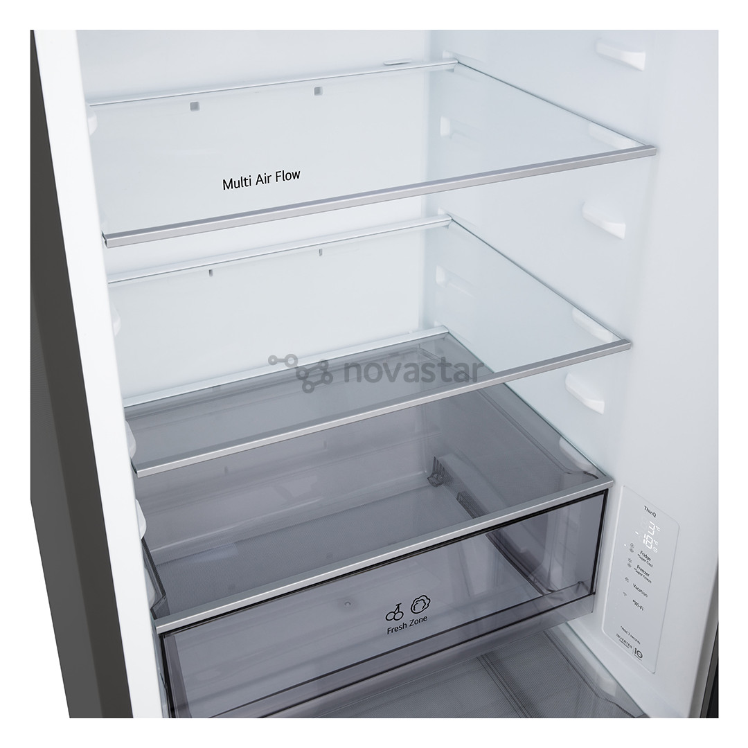 LG, Total No Frost, 333 L, aukštis 186 cm, matinis juodas - Šaldytuvas