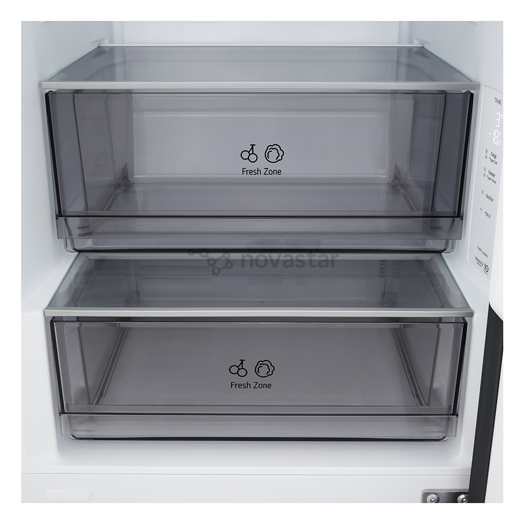 LG, Total No Frost, 333 L, aukštis 186 cm, matinis juodas - Šaldytuvas