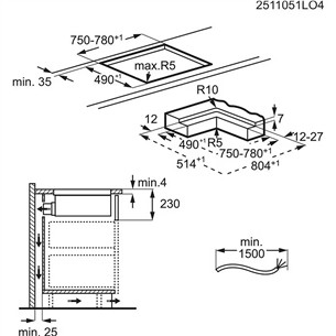 Electrolux 600 Series, plotis 80 cm, juoda - Įmontuojama indukcinė kaitlentė su gartraukiu