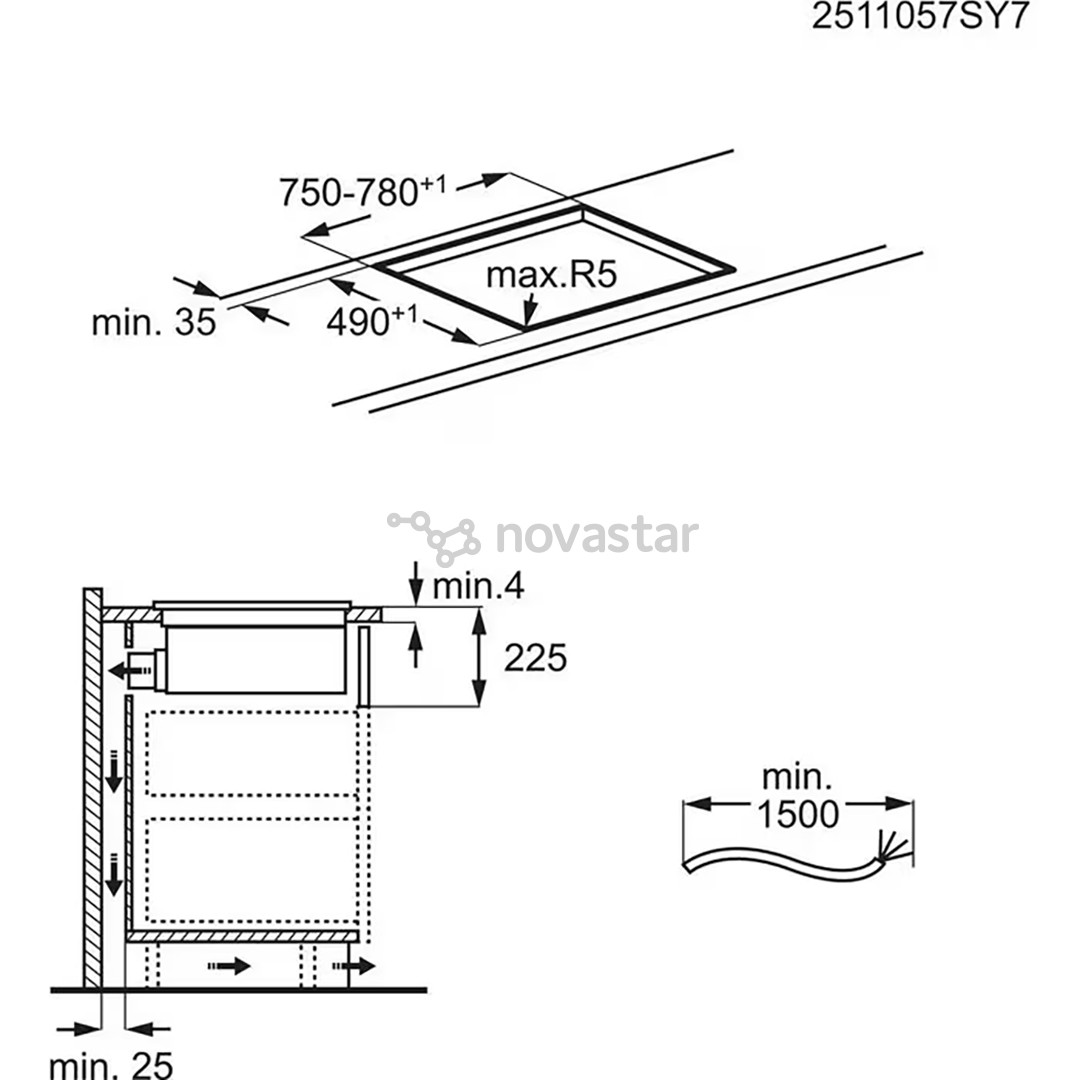 Electrolux 600 Series, plotis 80 cm, juoda - Įmontuojama indukcinė kaitlentė su gartraukiu