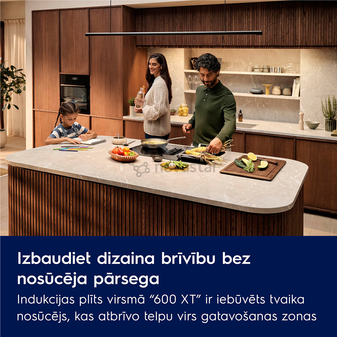 Electrolux 600 Series, plotis 80 cm, juoda - Įmontuojama indukcinė kaitlentė su gartraukiu